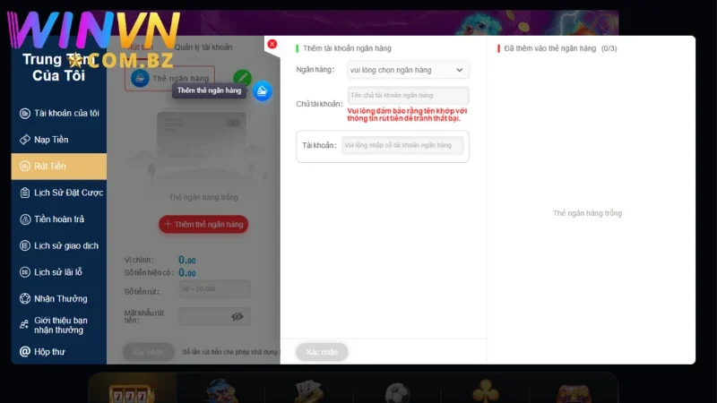Thao tác rút tiền Winvn cần thỏa mãn điều kiện